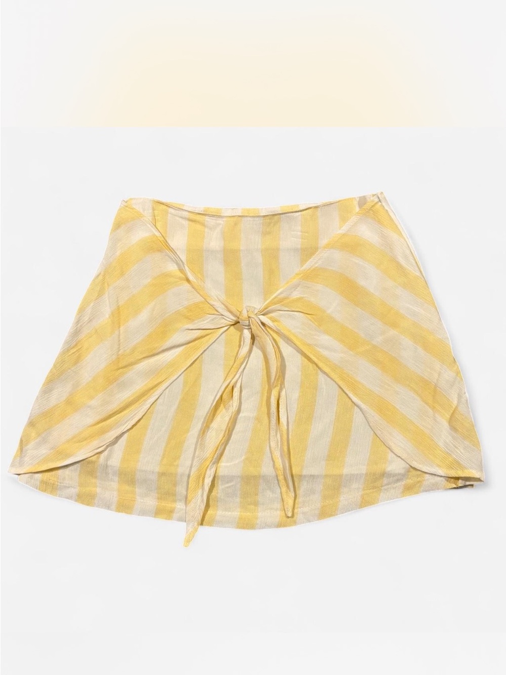 Rusty Yellow and White Striped Tie-Front Mini Skirt